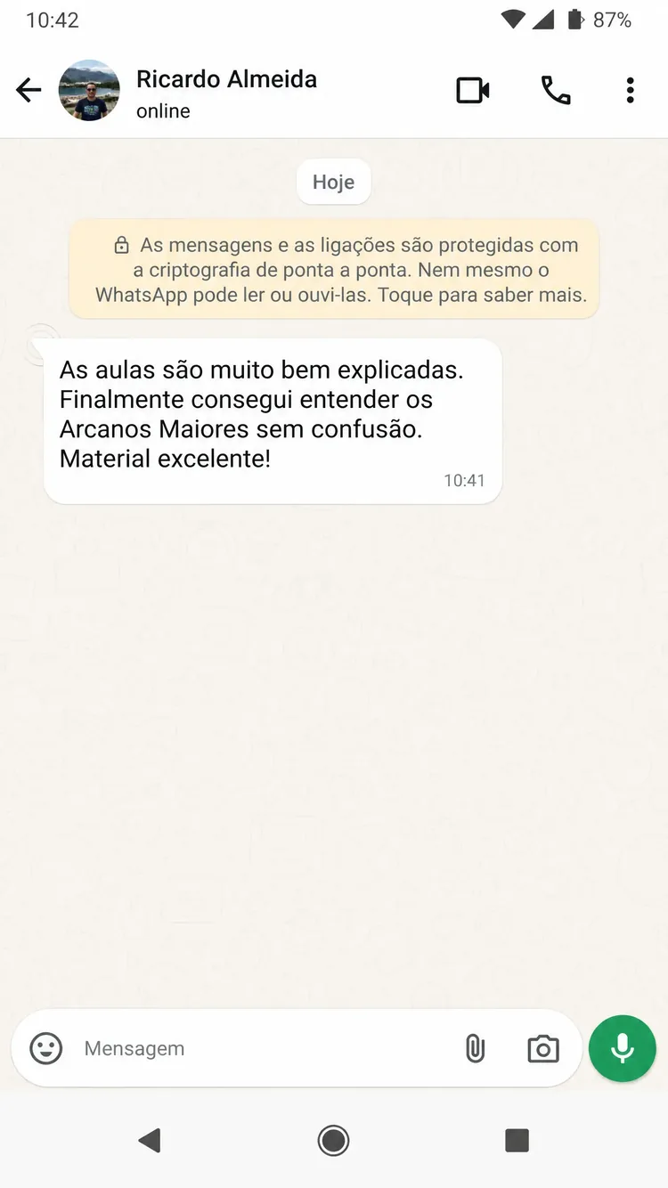 Print de depoimento real de aluno no WhatsApp